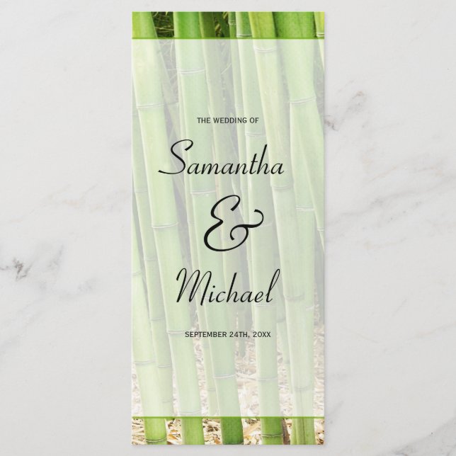 Grönt Bamboo Asian Bröllopsprogram Program (Framsida)