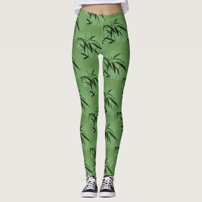 Grönt Bamboo Mönster Legging (Framsida)