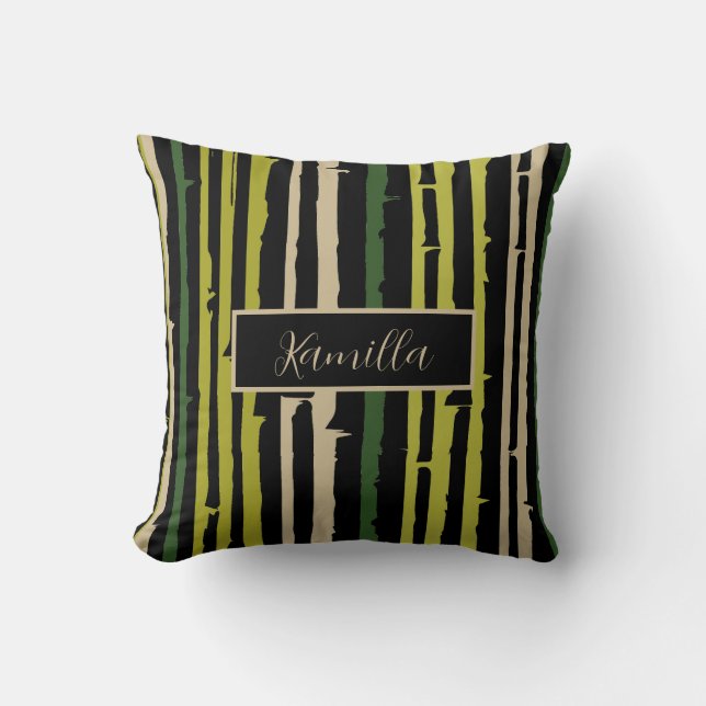 Grönt Bamboo Rand på Black Kudde (Framsida)