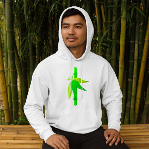 Grönt Bamboo Stalk med Tropical Löv Hoodie