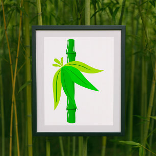 Grönt Bamboo Stalk med Tropical Löv Poster
