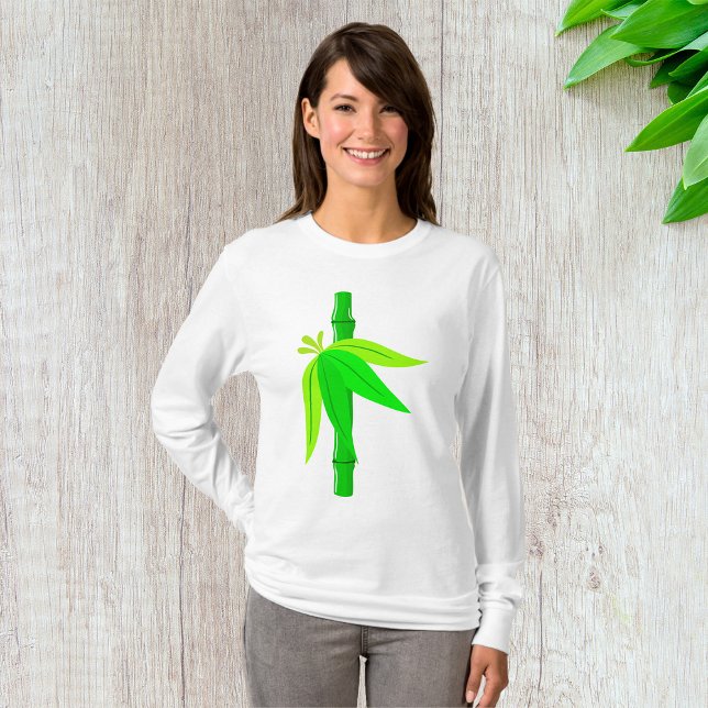 Grönt Bamboo Stalk med Tropical Löv T Shirt (Skapare uppladdad)