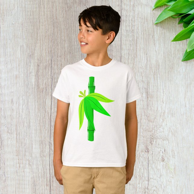 Grönt Bamboo Stalk med Tropical Löv T Shirt (Skapare uppladdad)