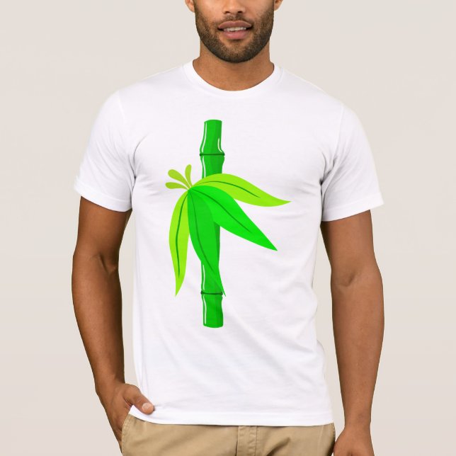 Grönt Bamboo Stalk med Tropical Löv T Shirt (Framsida)