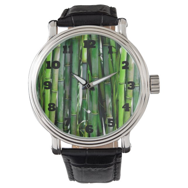 Grönt Bamboo Stalks Nature Photography Armbandsur (Framsida)