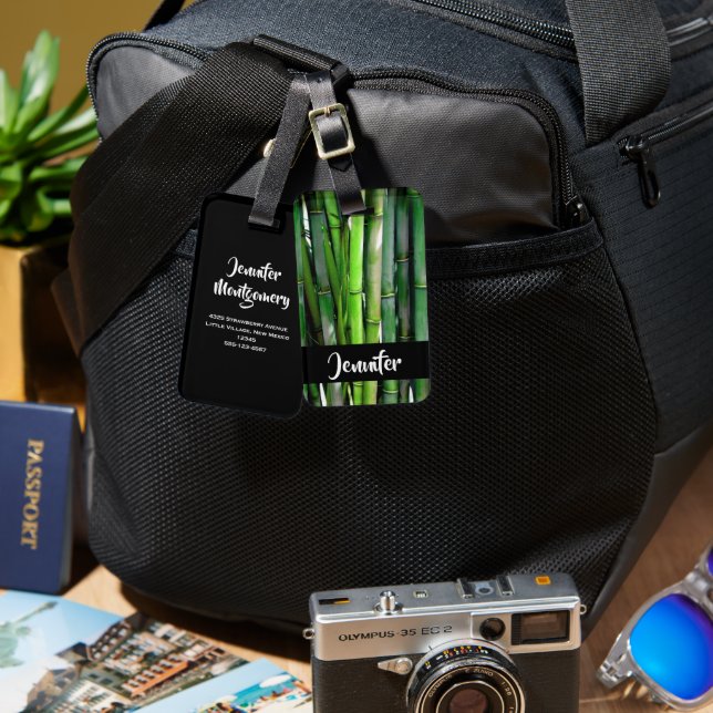 Grönt Bamboo Stalks Nature Photography Bagagebricka (Fram & Baksida)