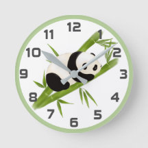 Grönt Bamboo Träd Panda Bear Wall Clock