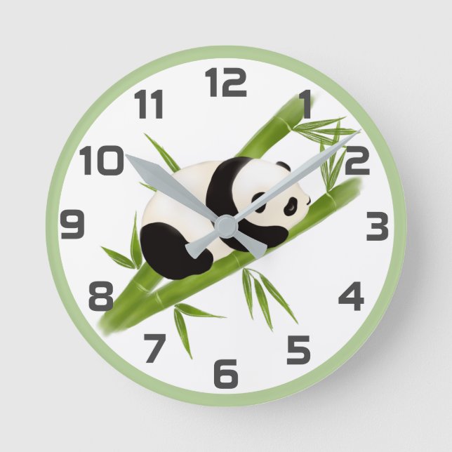 Grönt Bamboo Träd Panda Bear Wall Clock Rund Klocka (Framsida)