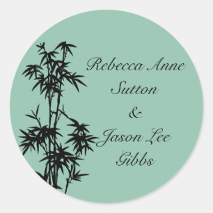 Grönt Bamboo Wedding Stickers Runt Klistermärke