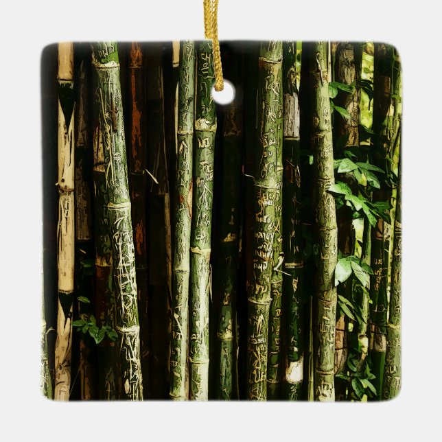 Grönt bambu med thailändska gravyrer julgransprydnad keramik (Framsida)