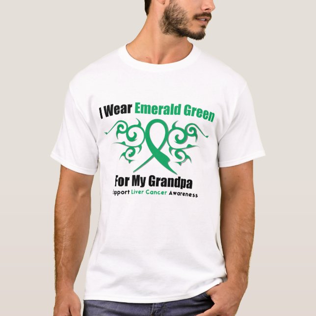 Grönt band för smaragd (morfadern) - levercancer tee (Framsida)