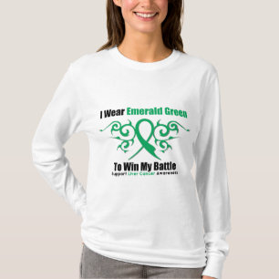 Grönt band för smaragd som segrar - levercancer t shirt