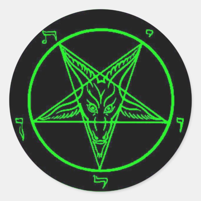 Grönt Baphomet Stickers Runt Klistermärke (Framsida)