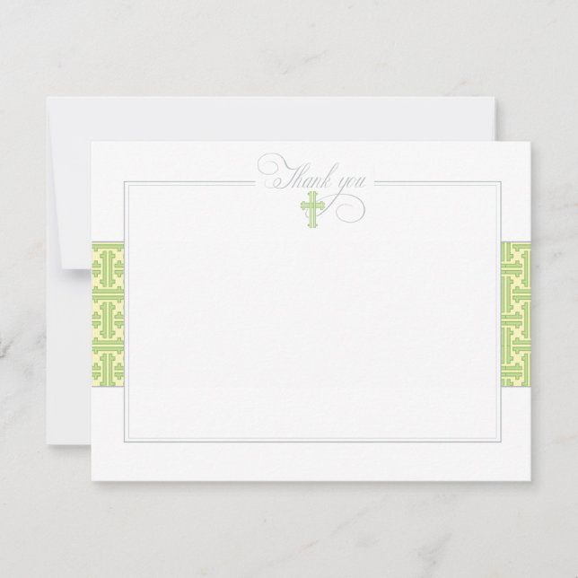 Grönt Baptismal, platta Tackkort Anteckningskort (Framsida)