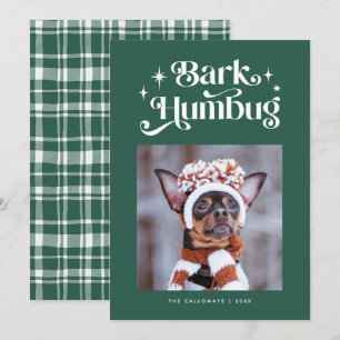 Grönt BARK HUMBUG Rolig hund fotojul Julkort