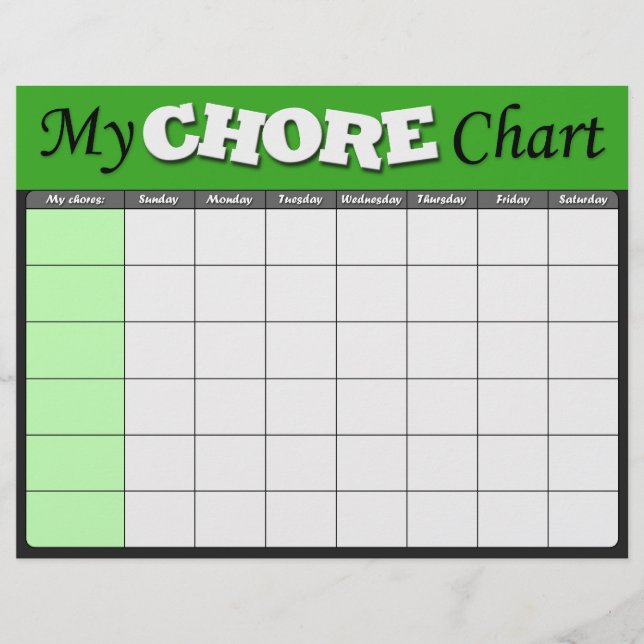Grönt Barns chore Charts Reklamblad (Framsidan)