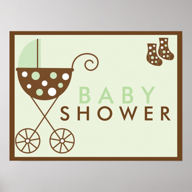 Grönt Barnvagn Baby Shower-skylt Poster (Framsidan)