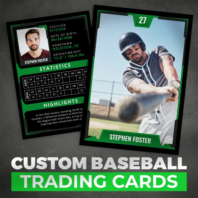 Grönt Baseball Trading Card - spelarprofil (Skapare uppladdad)