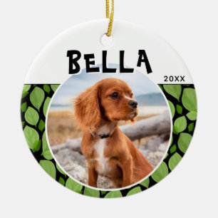 Grönt Basil Löv Puppy Hund Photo Julgransprydnad Keramik