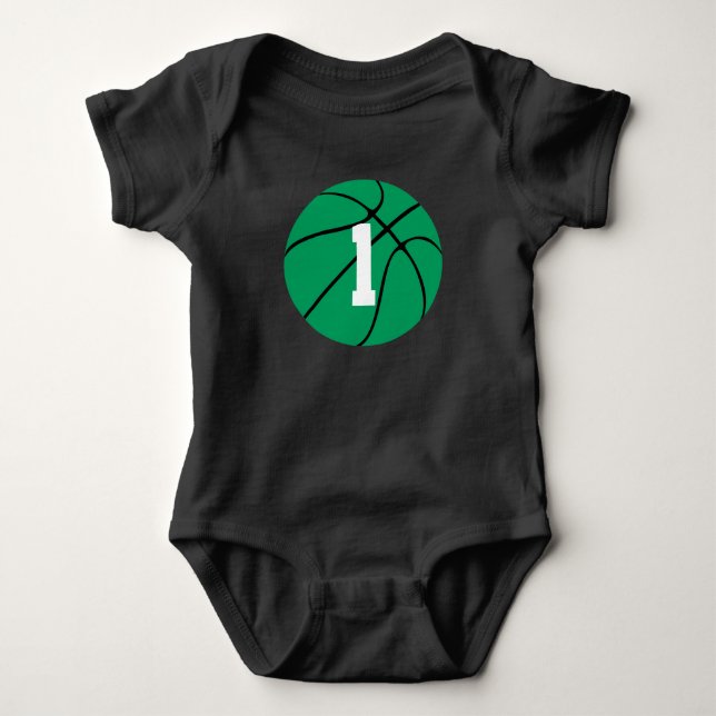 Grönt Basketball Anpassningsbar Jersey Number Baby T Shirt (Framsida)