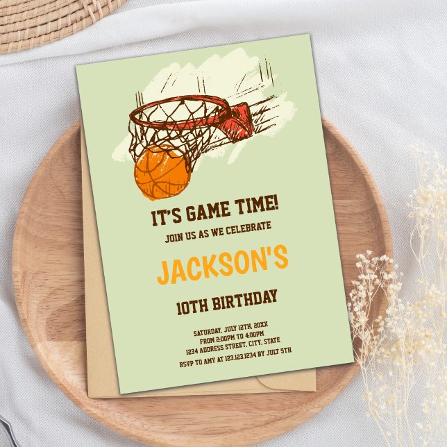 Grönt Basketball Birthday-inbjudan Inbjudningar (Basket Ball Green Basketball Invitations)
