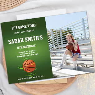 Grönt Basketball Birthday-inbjudningar med foto Inbjudningar
