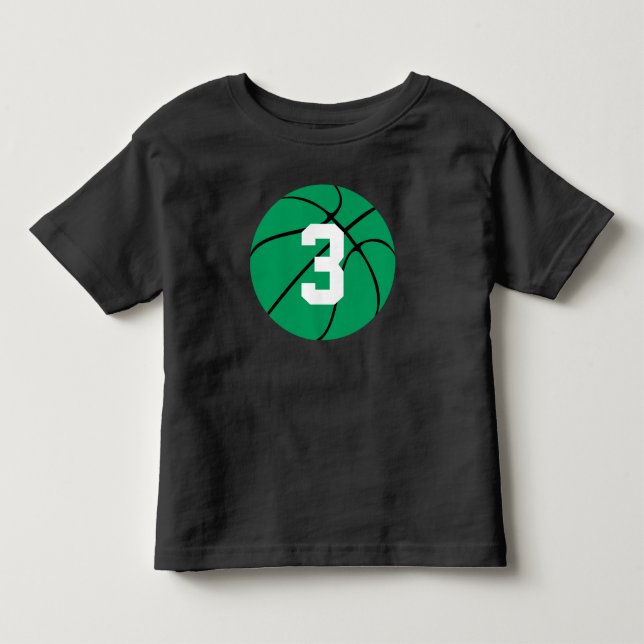 Grönt Basketball Kid Anpassningsbar Jersey Number  Tee (Framsida)