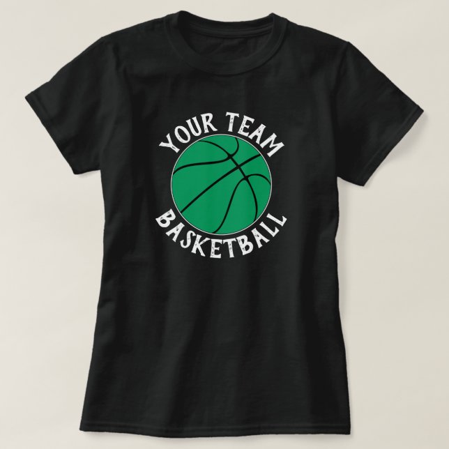 Grönt Basketball Team, Player Namn och Jersey-numm T Shirt (Design framsida)