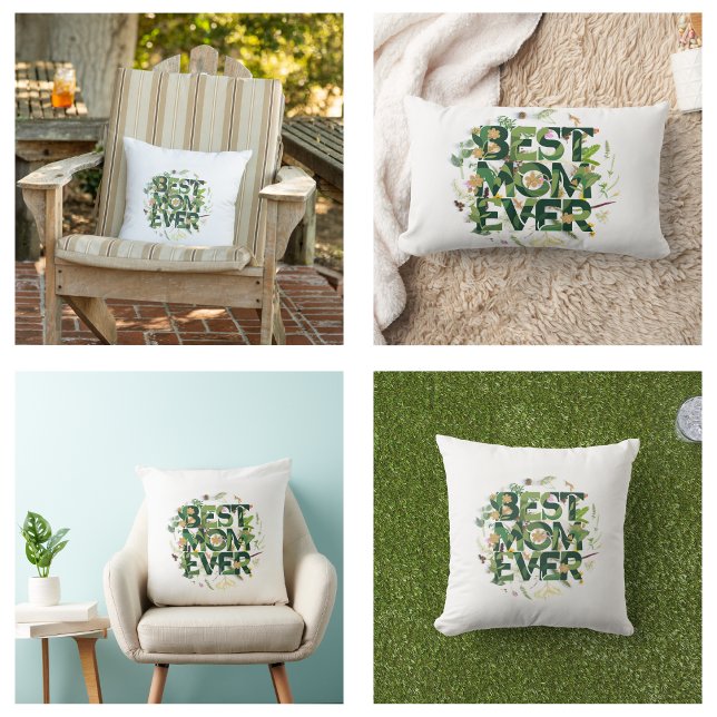 Grönt Bästa Mamma någonsin, Mors dag-gåvor Lumbarkudde (Green Best Mom Ever Mother's Day Gifts Pillow)
