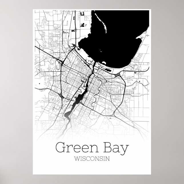 Grönt Bay Karta - Wisconsin - City Karta Poster (Framsidan)