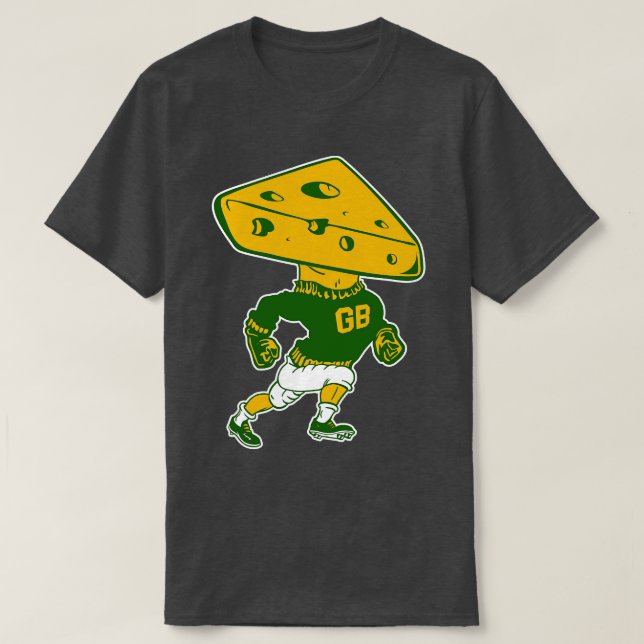 Grönt Bay Retro Mascot Cheese Head Man T Shirt (Design framsida)