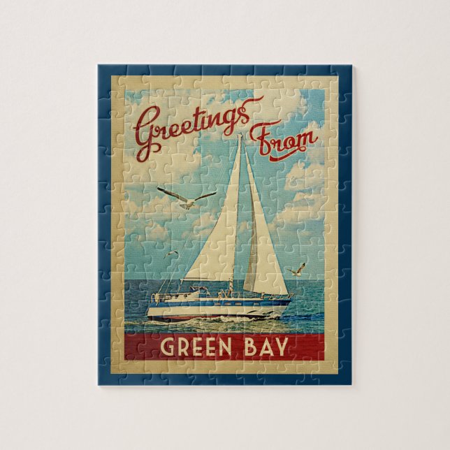 Grönt Bay Sailboat Vintage resor Wisconsin Pussel (Vertikal)