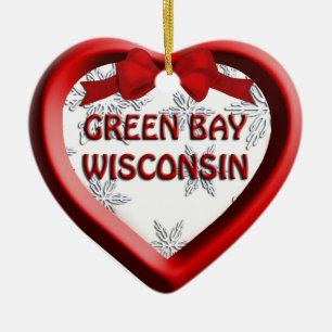 Grönt Bay Wisconsin Heart jul Ornament