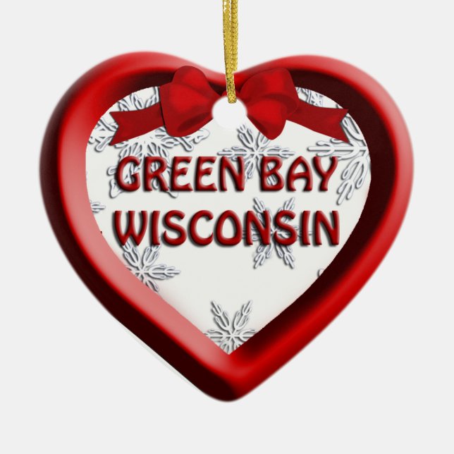 Grönt Bay Wisconsin Heart-julprydnad Julgransprydnad Keramik (Framsidan)
