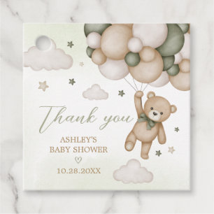 Grönt Bear Balloon Baby Shower Square Gåvor Etiketter
