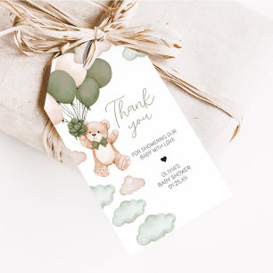 Grönt Bear Balloon Barly Wait Favor Taggar Presentetikett
