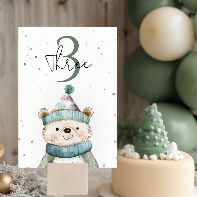 Grönt Bear Birthday | Winter Wonderland Party Bordsnummer (Skapare uppladdad)