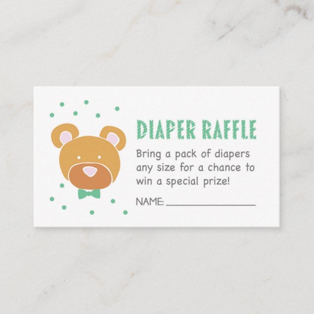Grönt Bear Diaper Raffle Biljett Tilläggskort (Framsida)