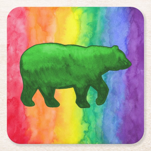 Grönt Bear på Rainbow Tvättar Papprare Underlägg Papper Kvadrat (Framsidan)