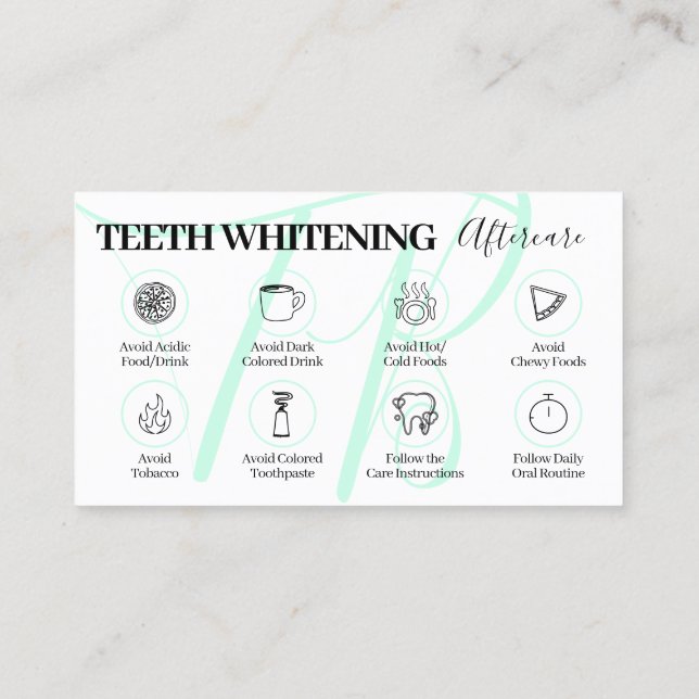 Grönt Beauty Teeth Whitening Aftercare Tips Visitkort (Baksida)