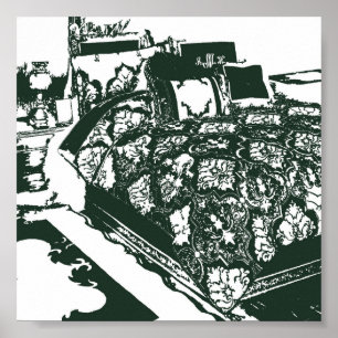 Grönt Bedroom Sketch Poster