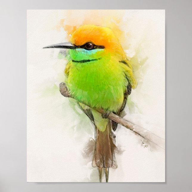 Grönt Bee-eater Porträtt Poster (Framsidan)
