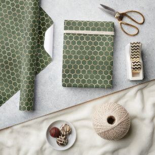 Grönt Bee Guld Honeycomb Elegant Gift Presentpapper