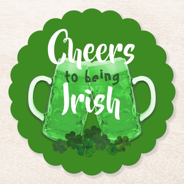 Grönt Beer Cheers Irish St. Patricks Day Underlägg Papper (Framsida)