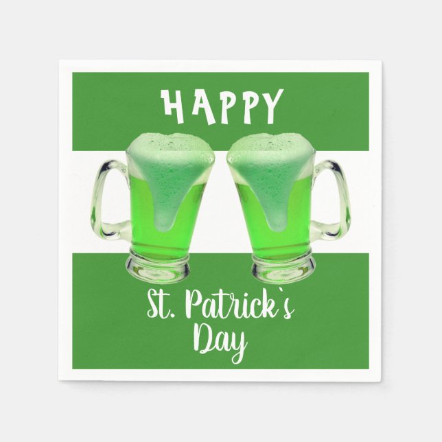 Grönt Beer Glass Lycklig St. Patrick's day Pappersservett (Framsidan)