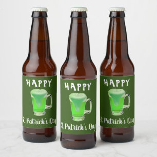 Grönt Beer Glass Lycklig St. Patrick's day Party Ölflaska Etikett