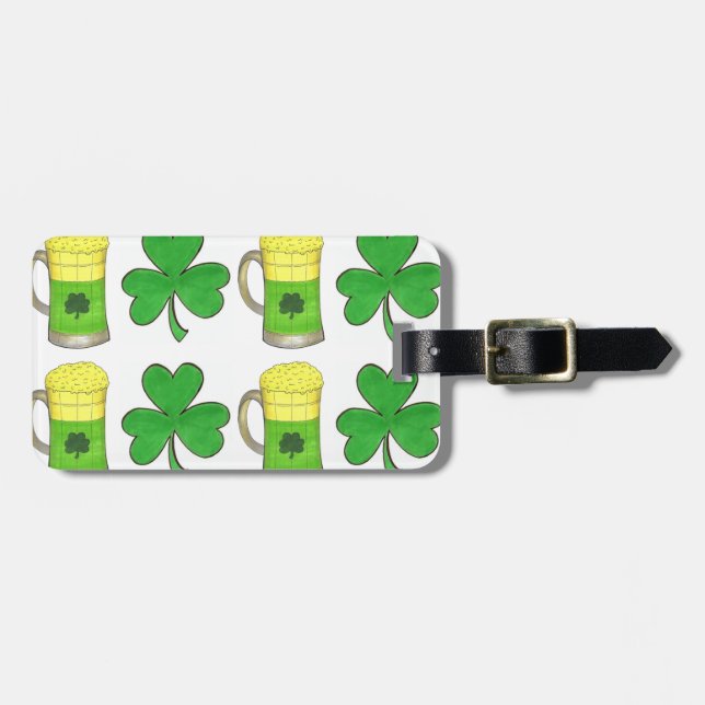 Grönt Beer Irish Shamrock St. Patrick's Day Lucky Bagagebricka (Horisontell Framsida)