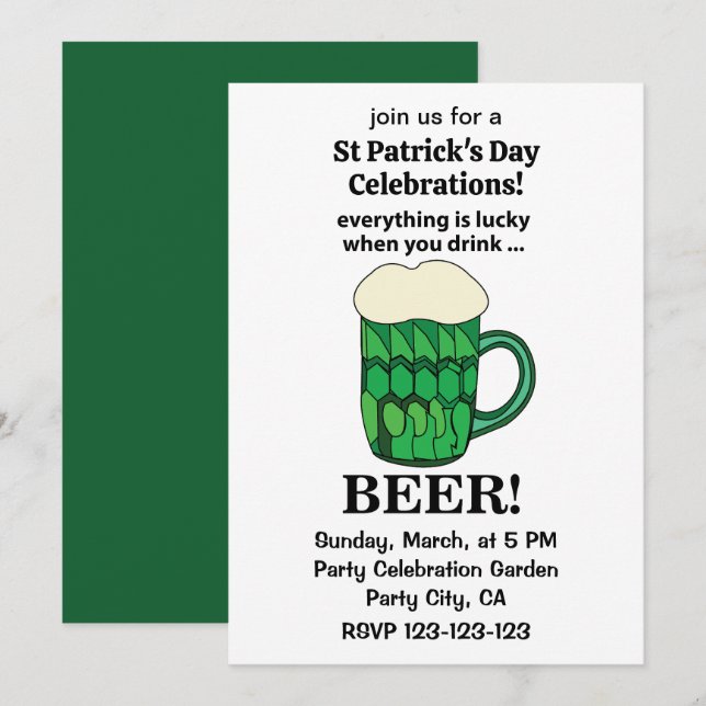 Grönt Beer Lucky St patricks day Grönt Beer Inbjudningar (Fram/baksida)