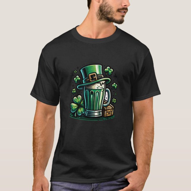 Grönt Beer och Leprechaun Hat T Shirt (Framsida)