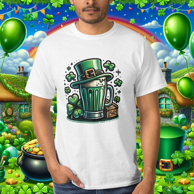 Grönt Beer och Leprechaun Hat T Shirt (Skapare uppladdad)